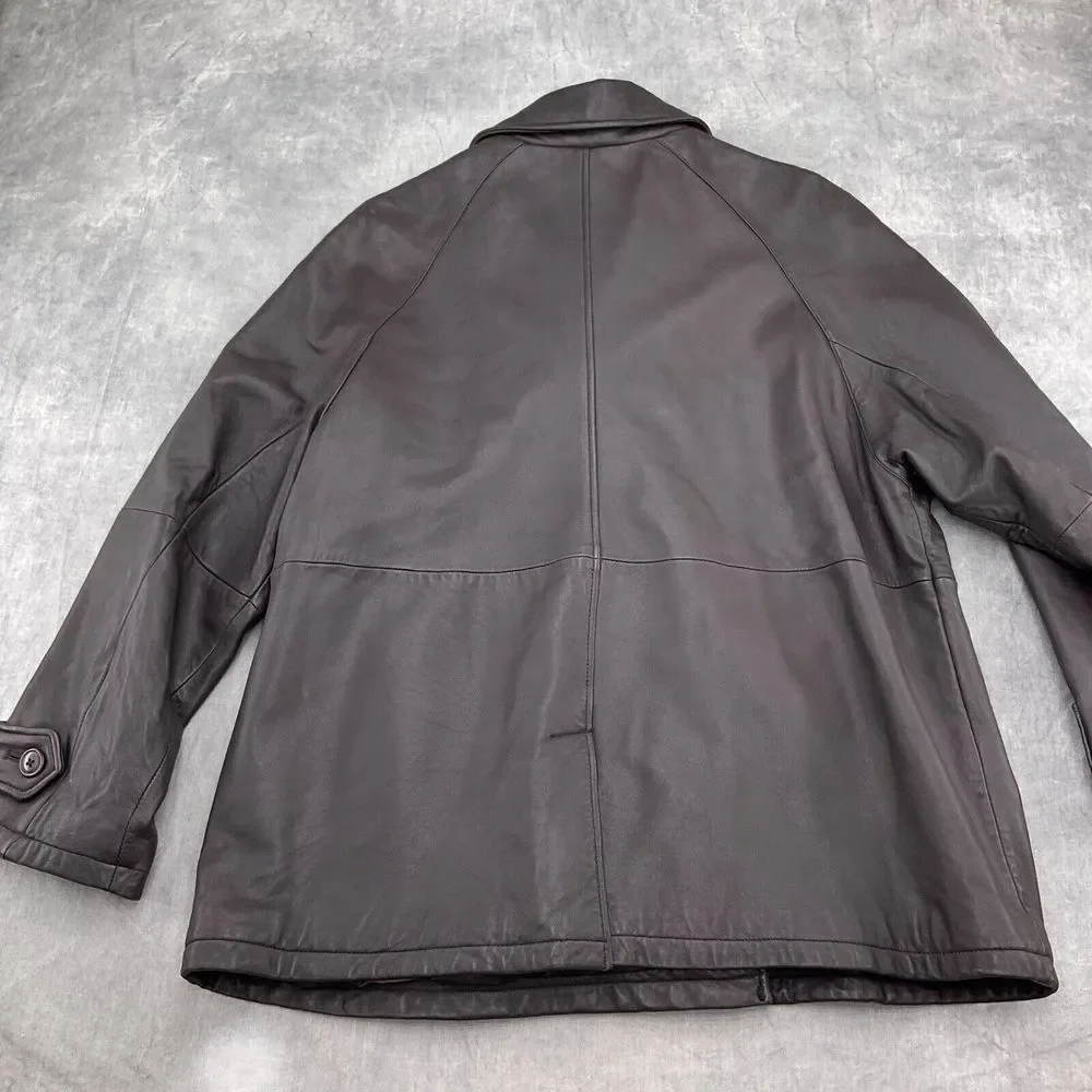 Eddie Bauer Jacket Women L Brown Leather Double Breasted Pea Coat‎ Car Classic